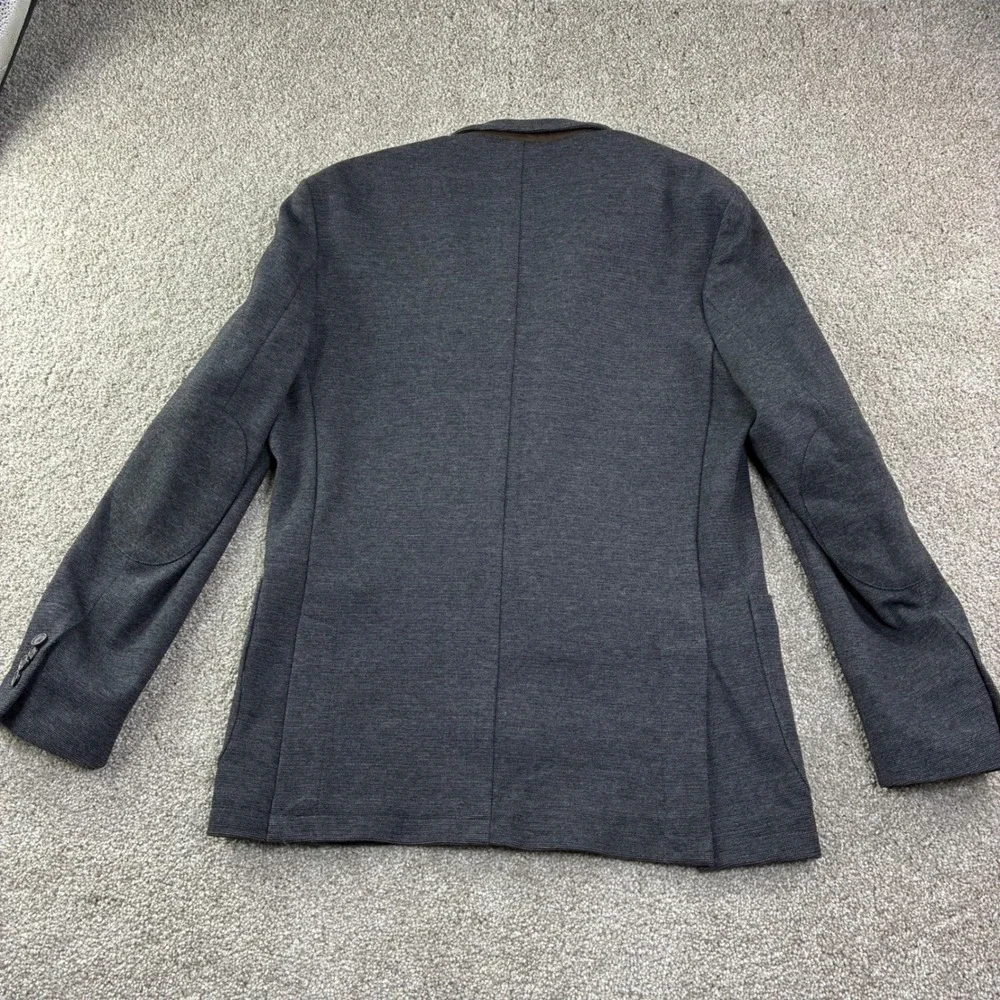 Joseph Abboud Mens‎ L Gray Textured Knit Blazer Sport Coat Elbow Patches Career